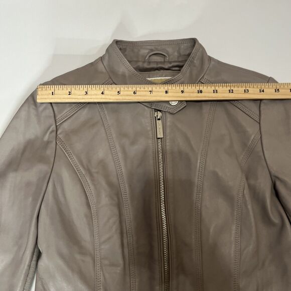 MICHAEL KORS PEARL GRAY LDS LEATHER JACKET MINT POCKET FULL ZIP SIZE Small - Picture 8 of 16